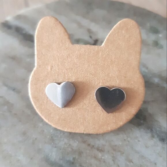 Silver Small Dainty Heart Stainless Steel Minimalist Stud Earrings - Picture 7 of 7